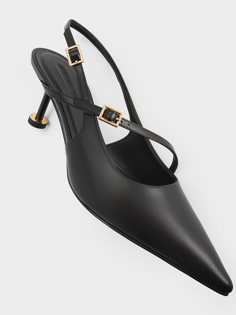 Wynn Buckled Sculptural-Heel Slingback Pumps, Black, hi-res