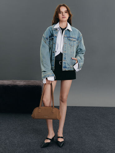 شنطة كتف نيلي شمواه معاد التدوير مستطيلة, بني موكا, hi-res