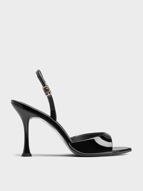 Patent Sculptural-Heel Slingback Sandals, Black Patent, hi-res