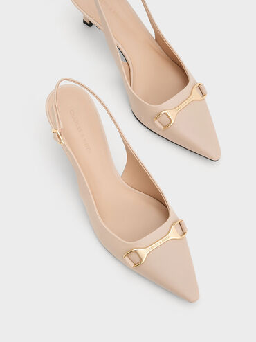 Leslie Metallic-Accent Slingback Pumps, Nude, hi-res