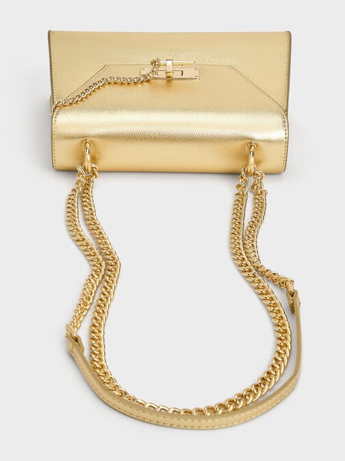 Samantha Metallic Envelope Chain-Handle Bag, Gold, hi-res