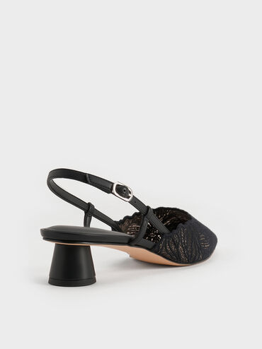 Meja Floral Pointed-Toe Slingback Pumps, Black Textured, hi-res