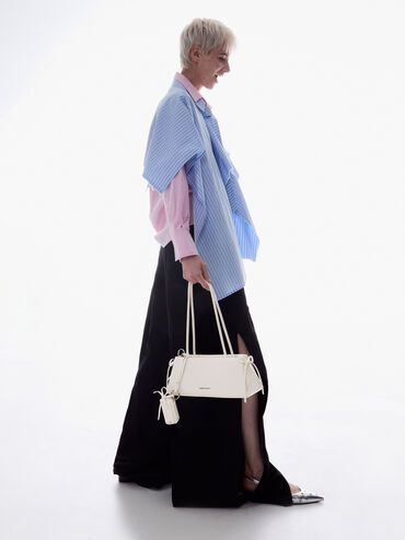 Hazel Bow Elongated Trapeze Shoulder Bag, , hi-res