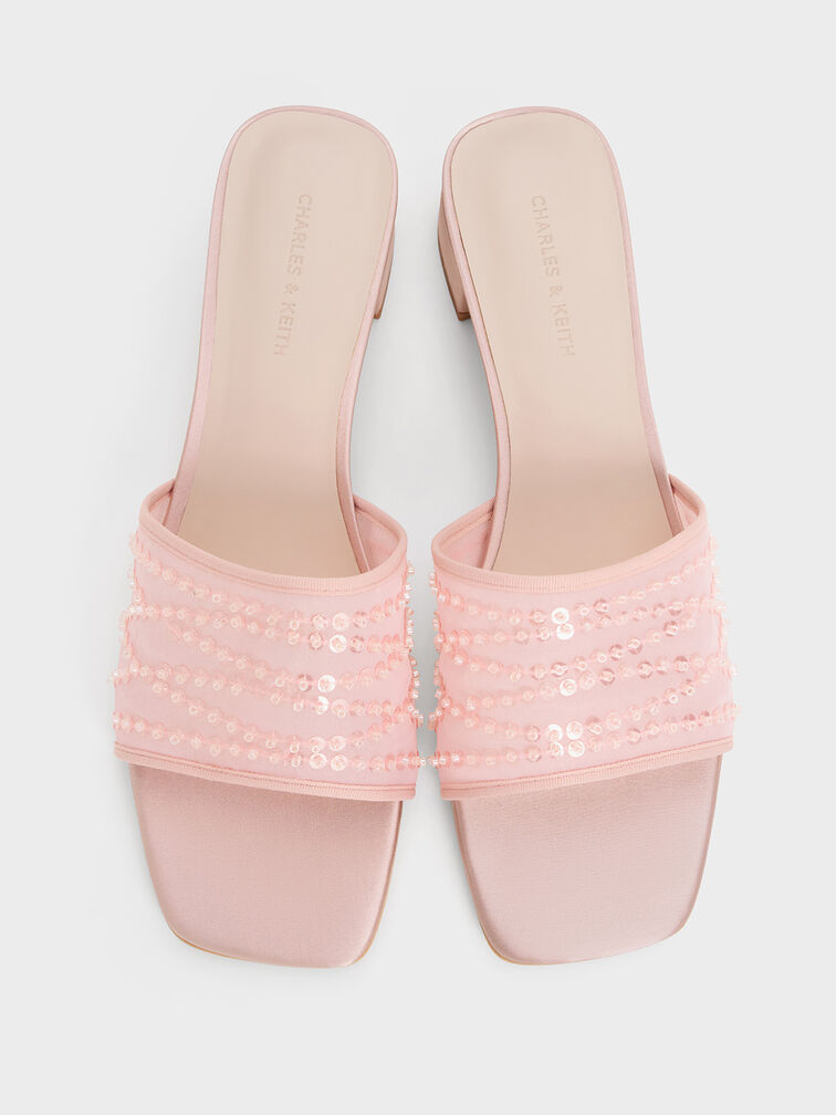 حذاء ميول بكعب مربع مصنوع من خامة شبكية ومزين بالترتر, لون البشرة الطبيعي, hi-res