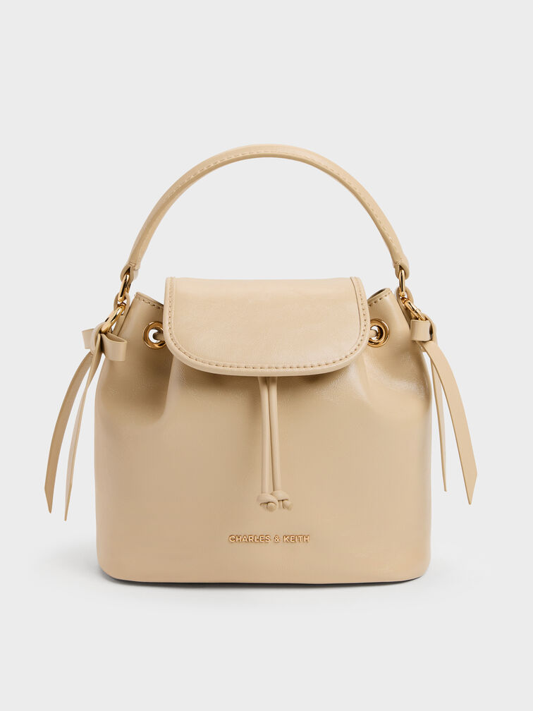 شنطة بحمالة يد وفيونكة, Sand Beige, hi-res