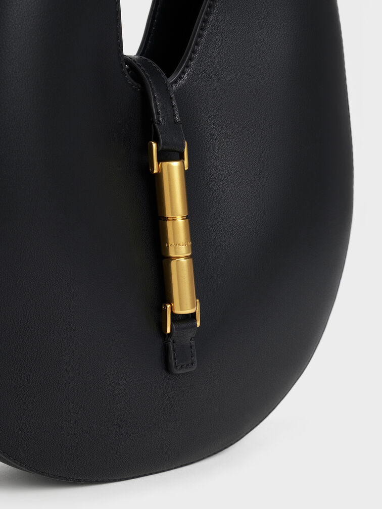 Cesia Metallic-Accent Hobo Bag, Black, hi-res