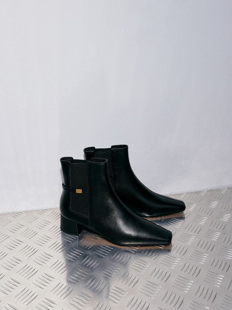 بوت جورجينا جلد بمقدمة مربعة, أسود, hi-res