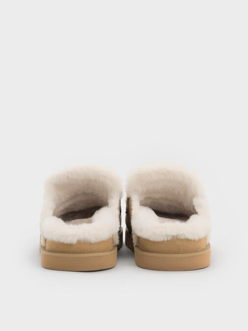 Recycled-Fur Flatform Mules, Sand, hi-res