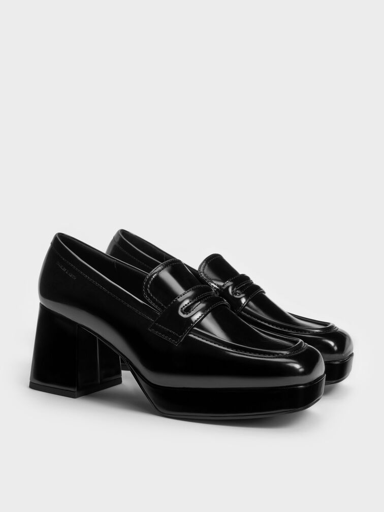 Platform Block-Heel Loafer Pumps, Black Boxed, hi-res