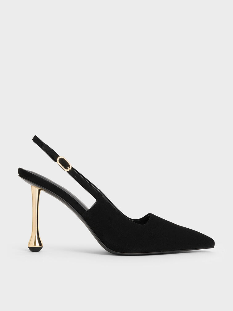 Faux Suede Sculptural-Heel Pointed-Toe Pumps, Black Textured, hi-res