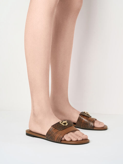 صندل مفتوح سهل الارتداء بلون معدني, بني حيواني, hi-res