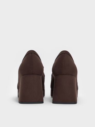 أحذية بكعب عالي (بامبس) لوفرز بلاتفورم بكعب مربع من الجلد السويدي الصناعي, بني محبّب غامق, hi-res