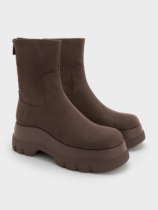 Leoi Faux Suede Chunky Ankle Boots, Dark Brown Textured, hi-res