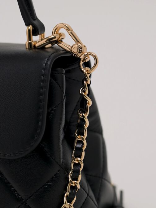 Alva Quilted Top Handle Bag, Black, hi-res