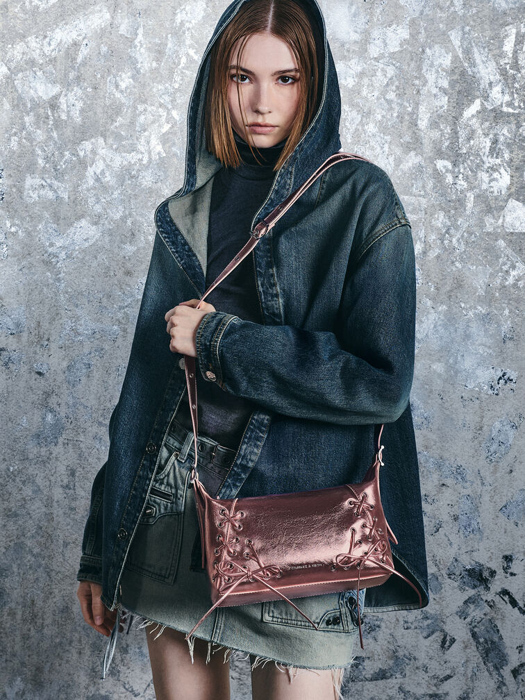 Xylia Metallic Grommet Lace-Up Shoulder Bag, Aura Pink, hi-res