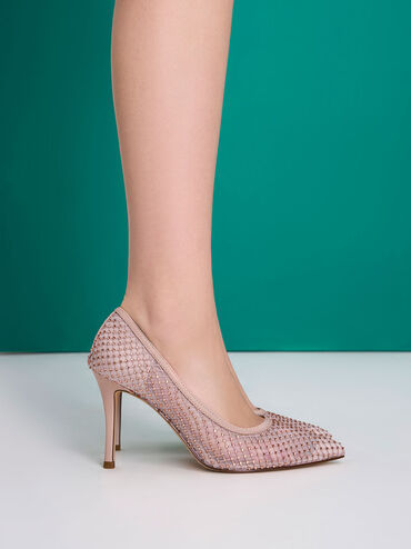 حذاء بامب بتصميم شبكي مرصع بالأحجار, لون البشرة الطبيعي, hi-res