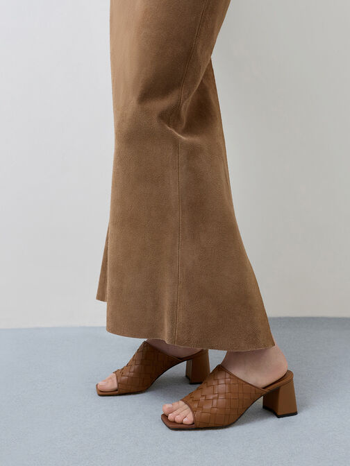 ميولز إيڤيت بكعب وتصميم متشابك بمقدمة مربعة, كراميل, hi-res