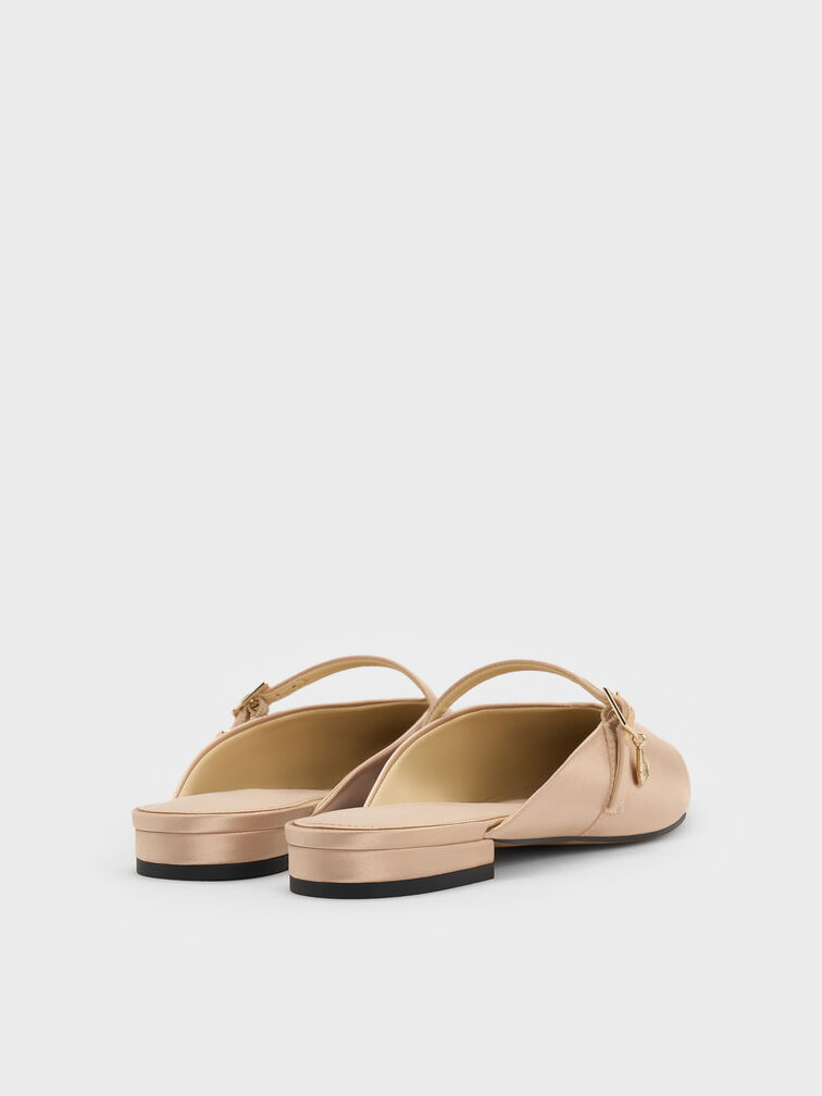 حذاء (مولز) من الساتان بدون كعب، مفتوح من الخلف مزوّد بشريط عند الكاحل مزين بكريستالات على شكل دمعة, ذهبي, hi-res