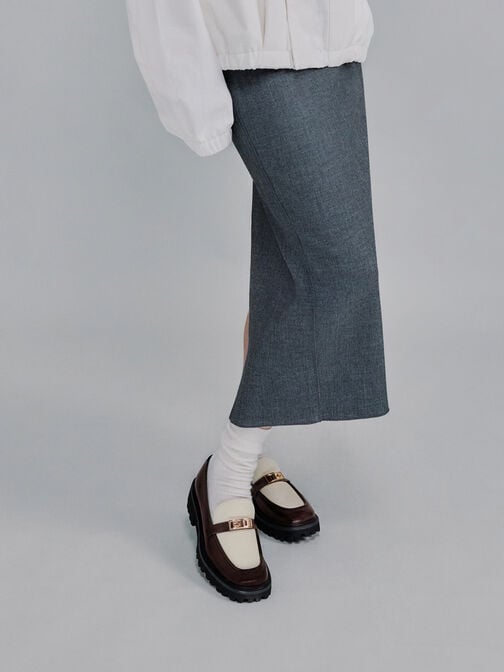 لوفر بلاتفورم قماشي بلونين وإكسسوار معدني, متعدد الألوان, hi-res