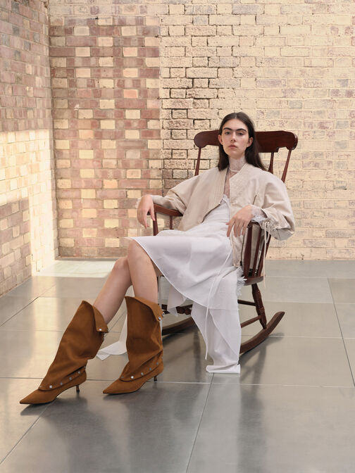 بوت جايل شمواه صناعي عالي حتى الركبة بكعب قصير قابل للتحويل, بنى, hi-res