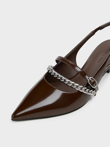 Georgie Chain Slingback Kitten Heels, Dark Brown, hi-res