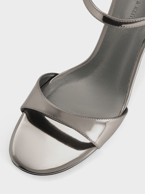 Metallic Ankle-Strap Block-Heel Sandals, Pewter, hi-res