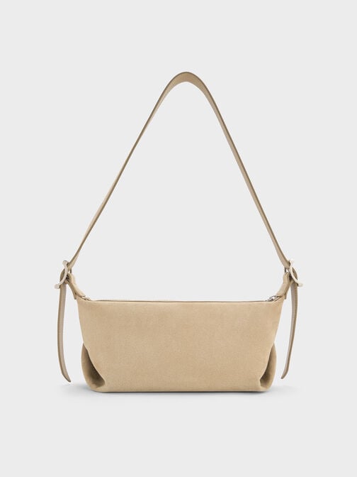Larsen Recycled Suede Buckle-Strap Slouchy Shoulder Bag, Nutmeg Beige, hi-res