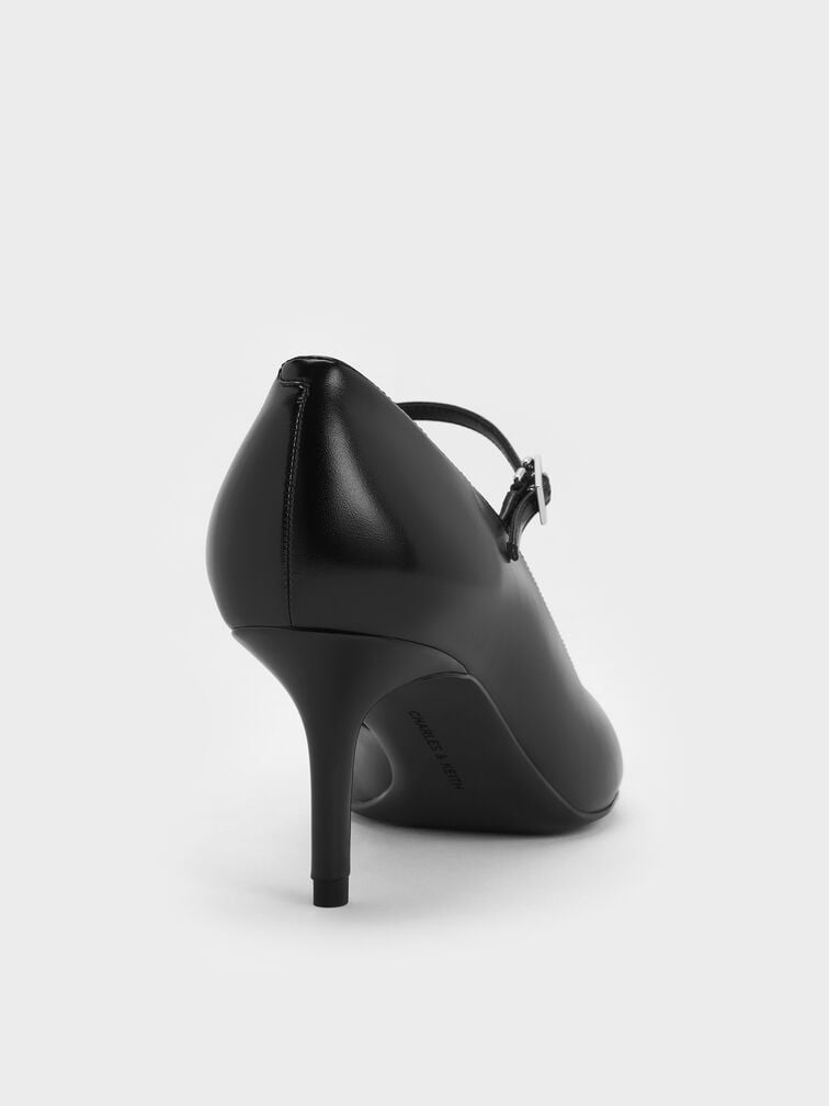 حذاء كعب ماري جين بكعب رفيع ومقدمة مدببة, أسود, hi-res