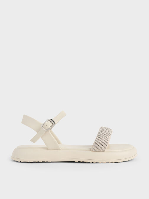 صندل بلاتفورم بحزام كاحل مزين بكريستال ولؤلؤ, أبيض طباشيري, hi-res