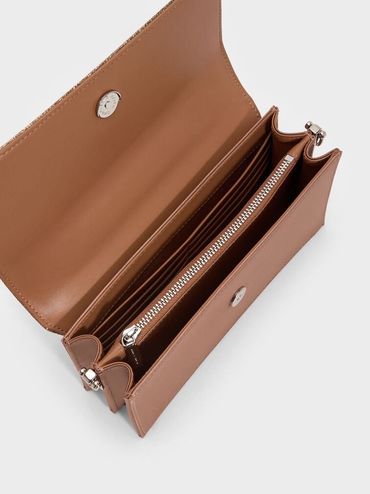 Kristine Glittered Wallet On Chain, Bronze, hi-res