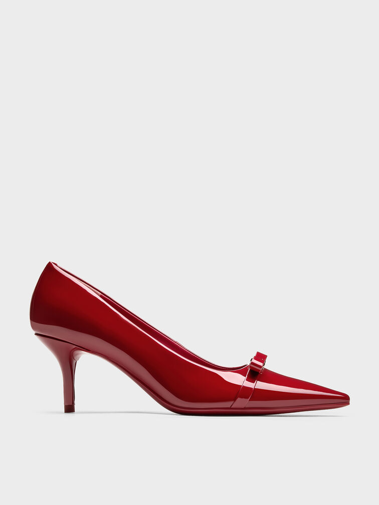 Dorian Patent Bow Pointed Stiletto Pumps, Red, hi-res