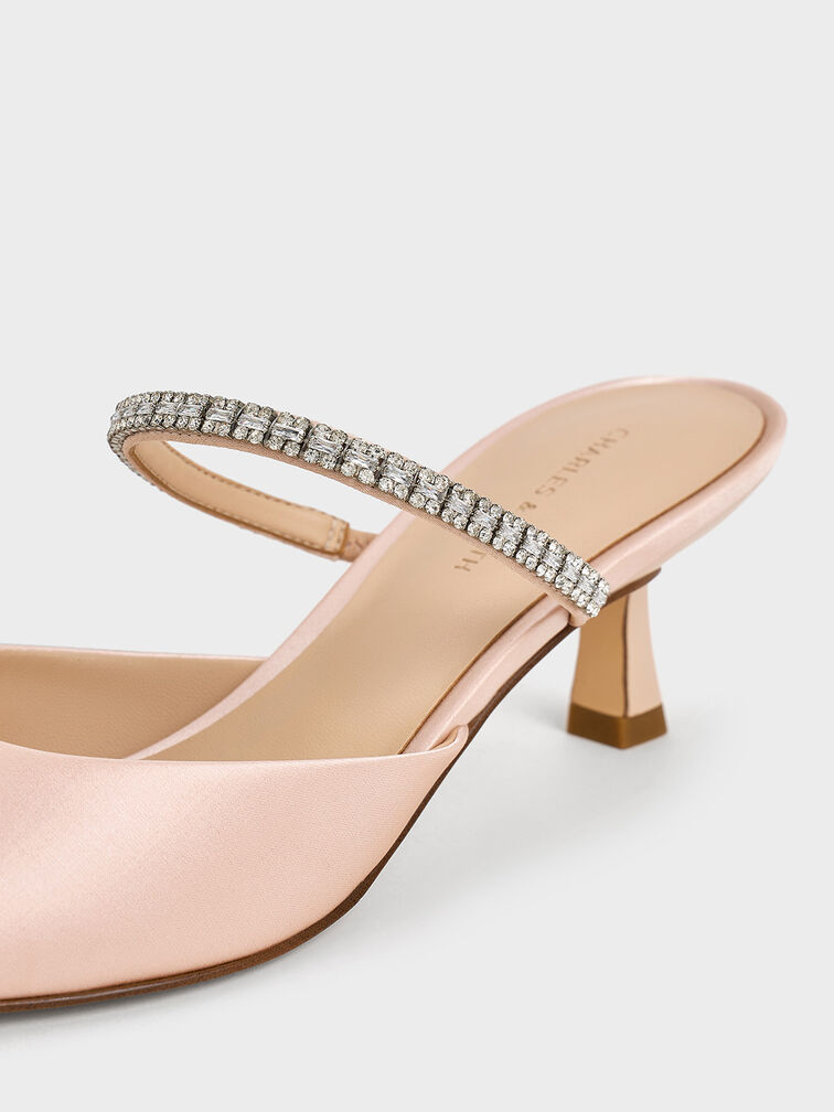 Ambrosia Satin Gem-Embellished Pointed-Toe Mules, Light Pink, hi-res