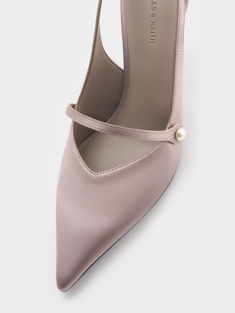 Helena Recycled Polyester Pearl-Buckle Pointed-Toe Slingback Pumps, Mauve, hi-res