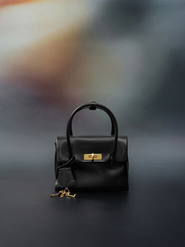 حقيبة توت "كيري" ميني بقفل دوار, أسود, hi-res