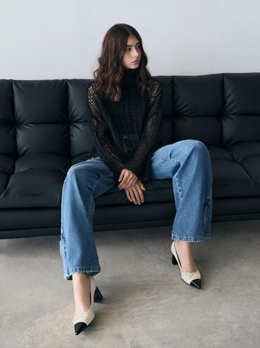 أحذية بكعب أنيق ومقدمة مدببة مزيّنة بفيونكة, أبيض طباشيري, hi-res