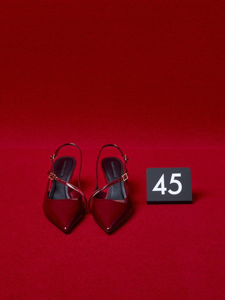 حذاء بامبس وين سلينجباك بكعب منحوت وإبزيم لامع, أحمر, hi-res