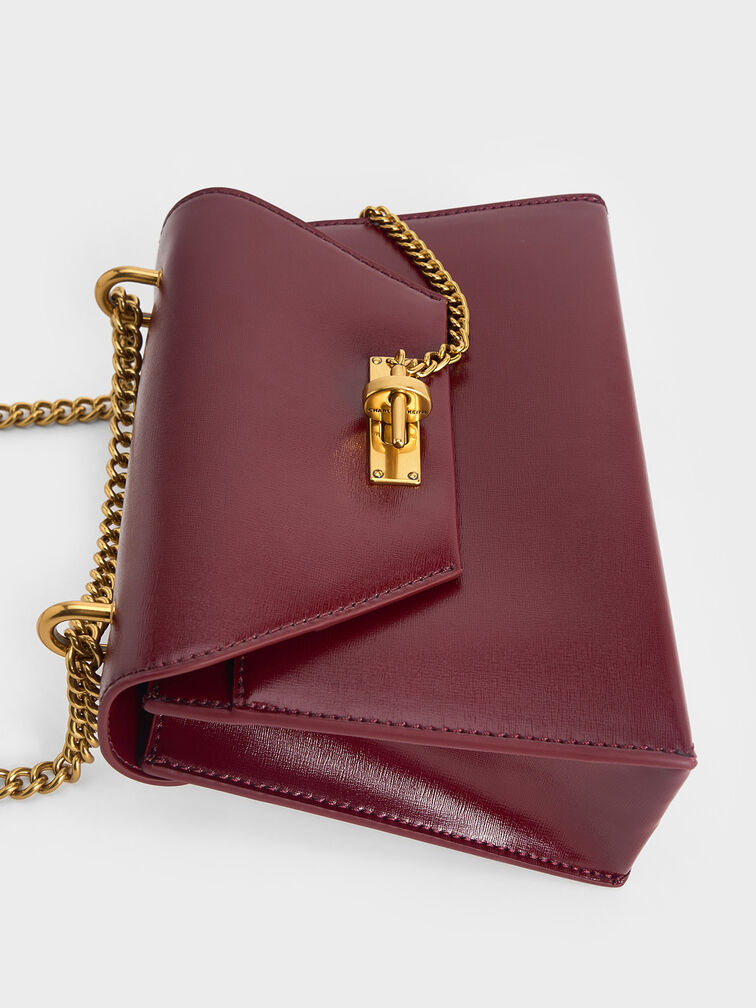 Samantha Envelope Chain-Handle Bag, Burgundy, hi-res