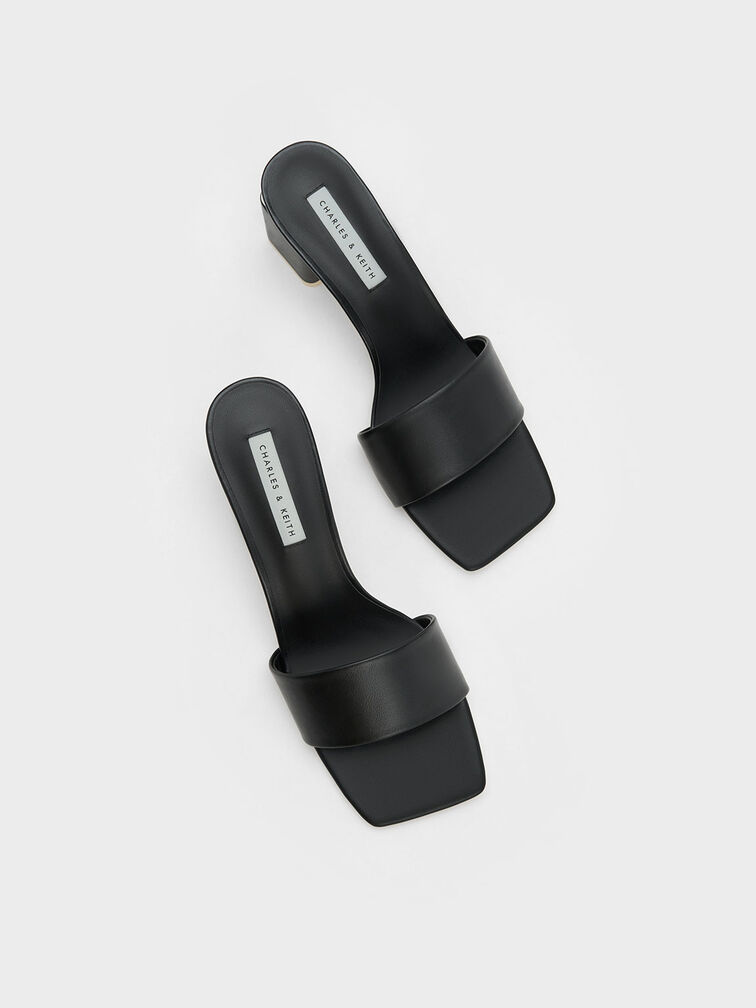 صندل ميول بكعب مربع عريض, أسود, hi-res