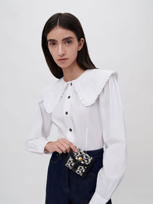 Este Belted Tweed Small Wallet, Black, hi-res