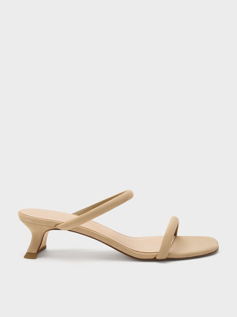 Faux Suede Double-Strap Slant-Heel Mules, Sand, hi-res