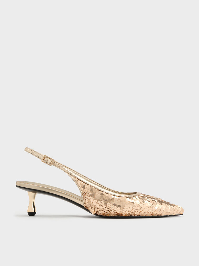 أحذية روثي سلينغ باك بكعب (بامبس) مزينة بالترتر, ذهبي, hi-res