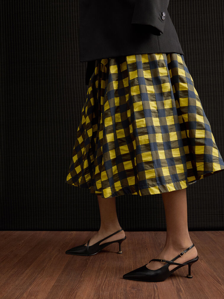 Wynn Buckled Sculptural-Heel Slingback Pumps, Black, hi-res