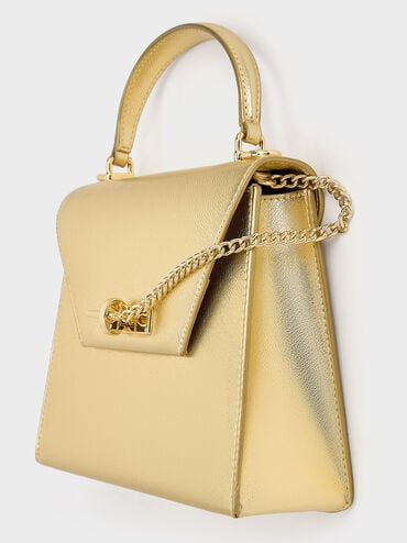 Samantha Metallic Envelope Top Handle Bag, Gold, hi-res