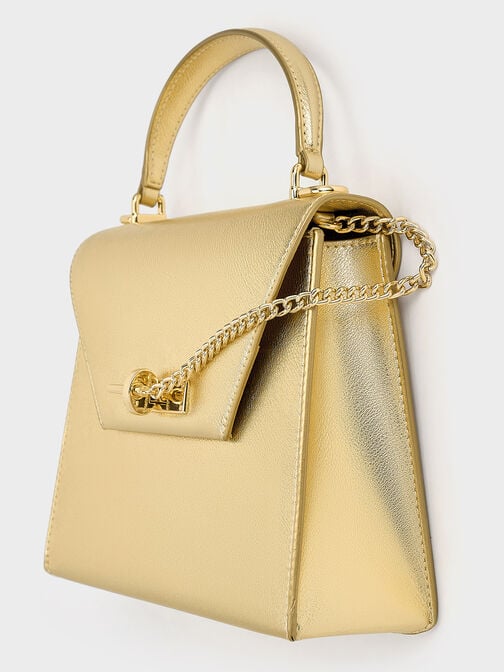 Samantha Metallic Envelope Top Handle Bag, Gold, hi-res