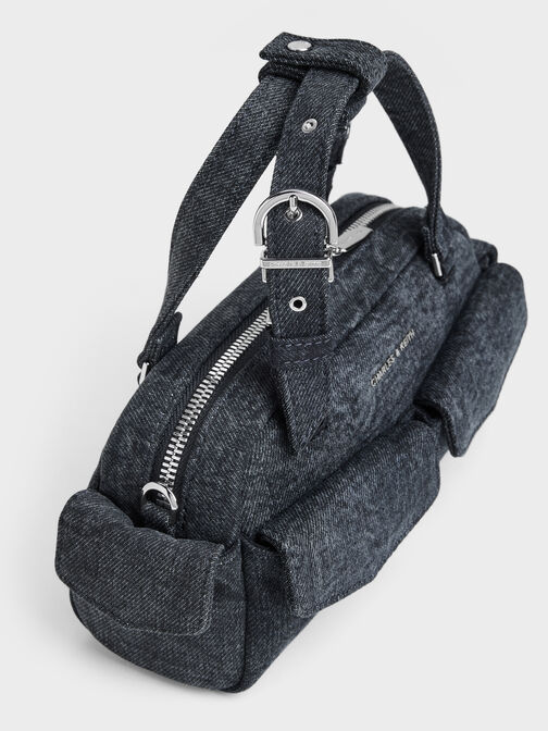 Rachel Denim Multi-Pocket Bowling Bag, Denim Blue, hi-res