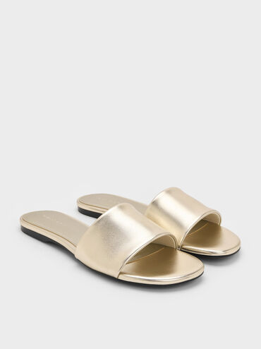 Metallic Slide Sandals, Light Gold, hi-res