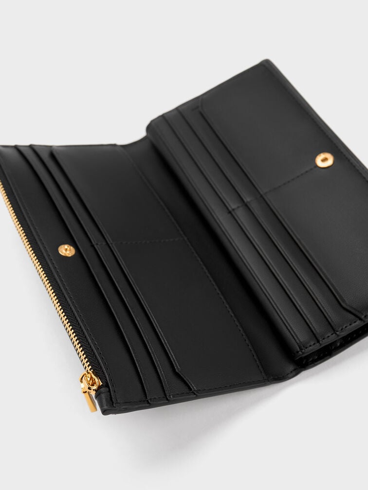 Danika Quilted Long Wallet, Black, hi-res