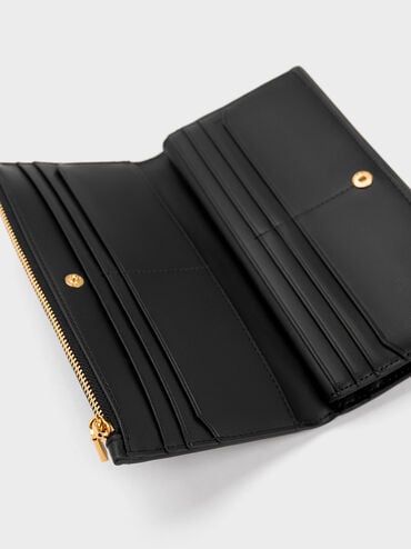 Danika Quilted Long Wallet, Black, hi-res