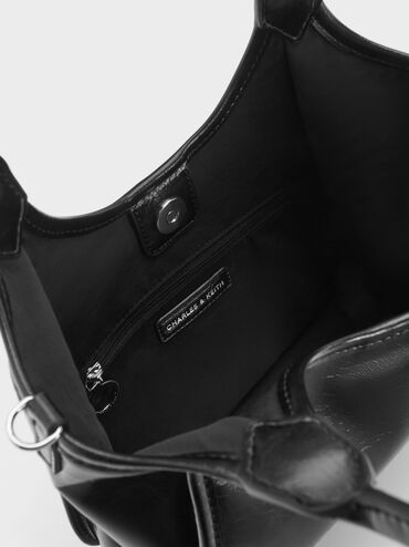 شنطة توت صغيرة سيانا بتأثير مجعد تصميم مرن, أسود كلاسيكي, hi-res