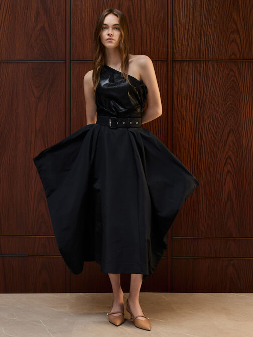 Helena Patent Pearl-Buckle Slingback Kitten Heels, Caramel, hi-res